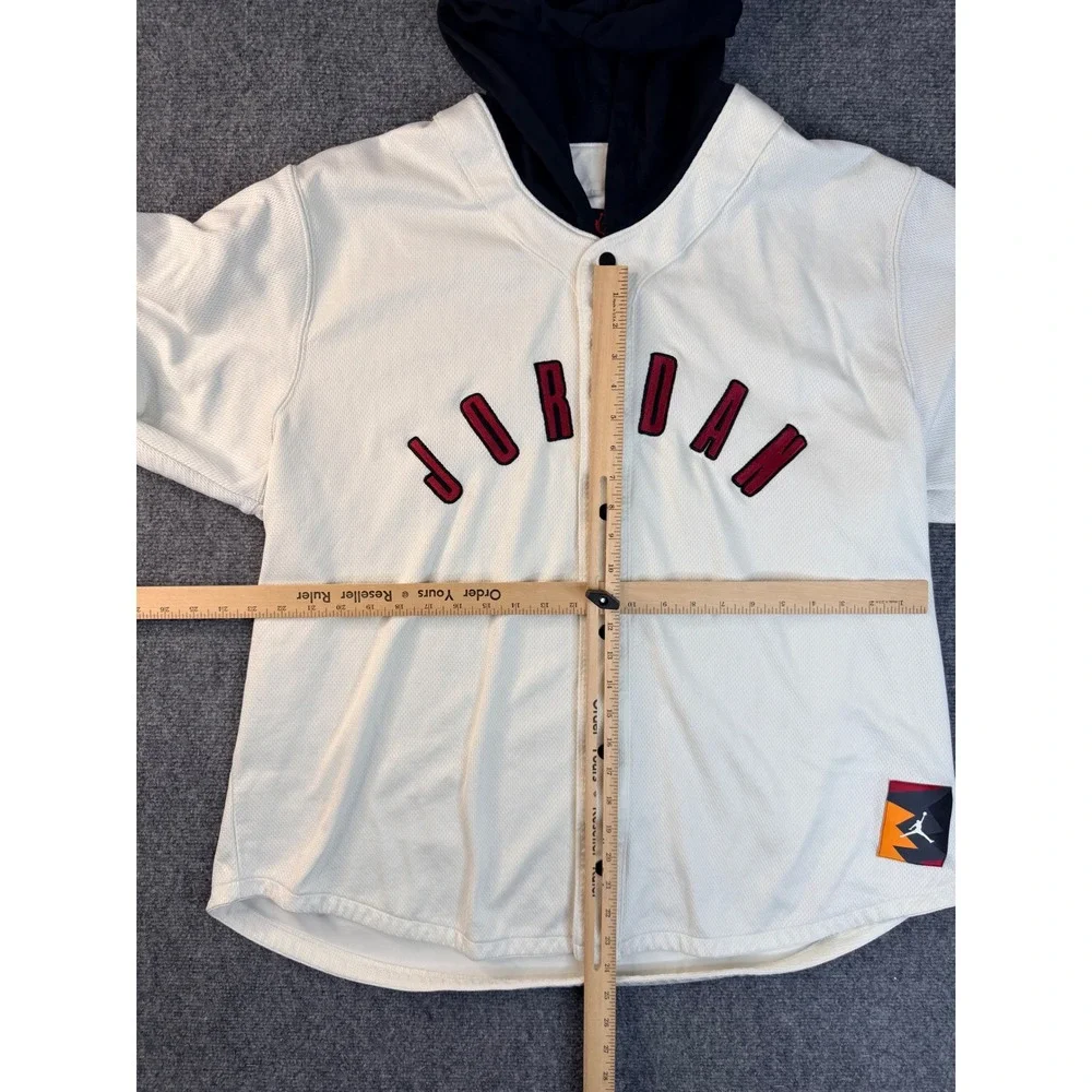 Jordan Mens XXL White Black Hooded Baseball Jersey Mesh Snap Front Shacket June - Picture 6 of 8